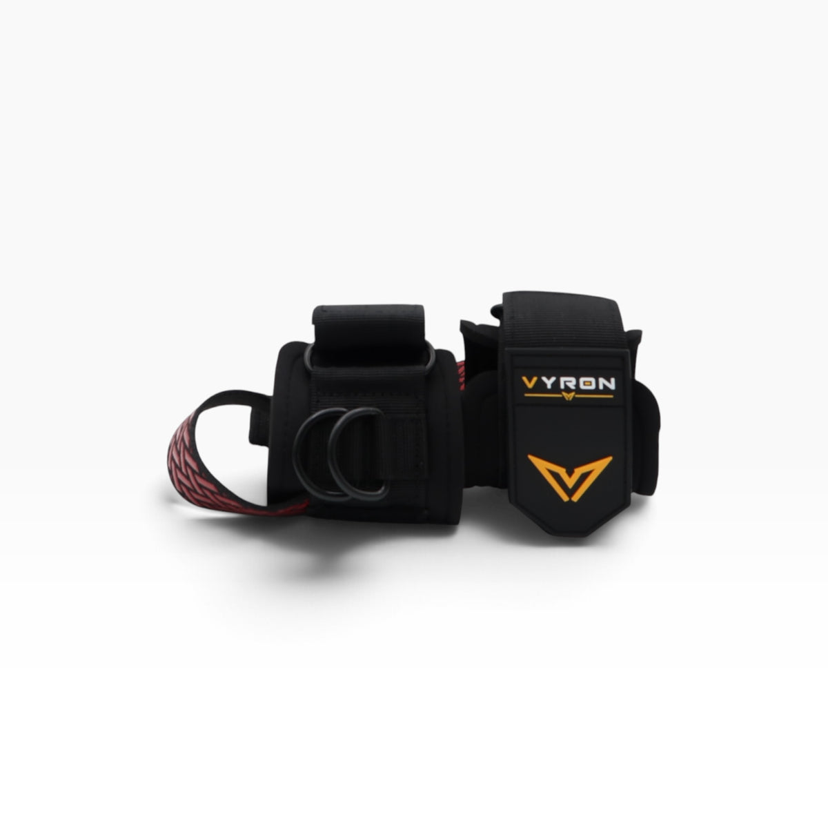 VYRON 3-in-1 Premium Zughilfen in Rot-Schwarz, Detailansicht mit Schlaufen und D-Ringen