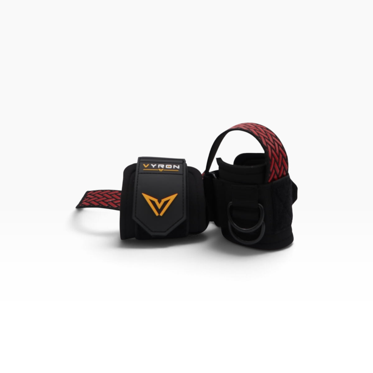 VYRON 3-in-1 Premium Zughilfen in Rot-Schwarz mit Handgelenkbandagen und D-Ringen