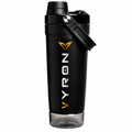 Schwarzer VYRON Edelstahl Protein Shaker mit Tragegriff und transparentem Pulverfach