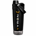 Schwarzer VYRON Edelstahl Protein Shaker mit Tragegriff und transparentem Pulverfach