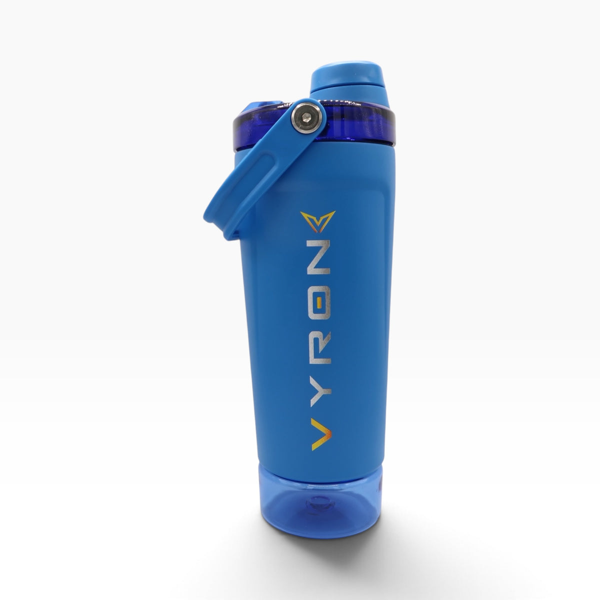 VYRON STEELSHAKE DUO Edelstahl Protein Shaker, 590 ml, in Blau mit Pulverfach und geschlossenem Deckel