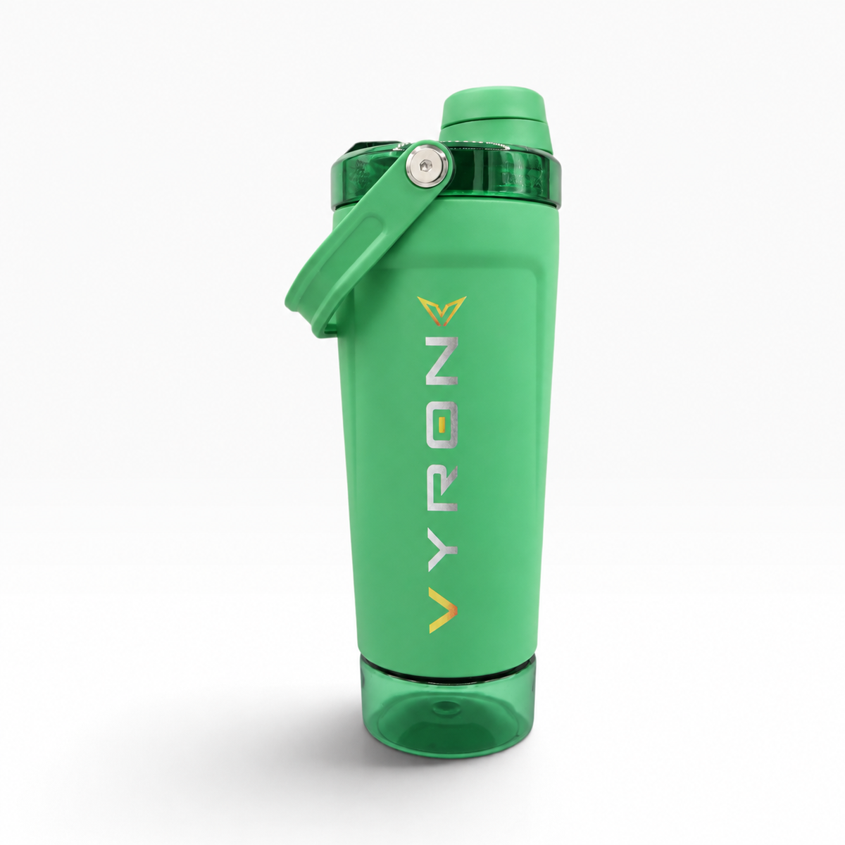 VYRON STEELSHAKE DUO Edelstahl Protein Shaker, 590 ml, in Mintgrün mit Pulverfach und geschlossenem Deckel