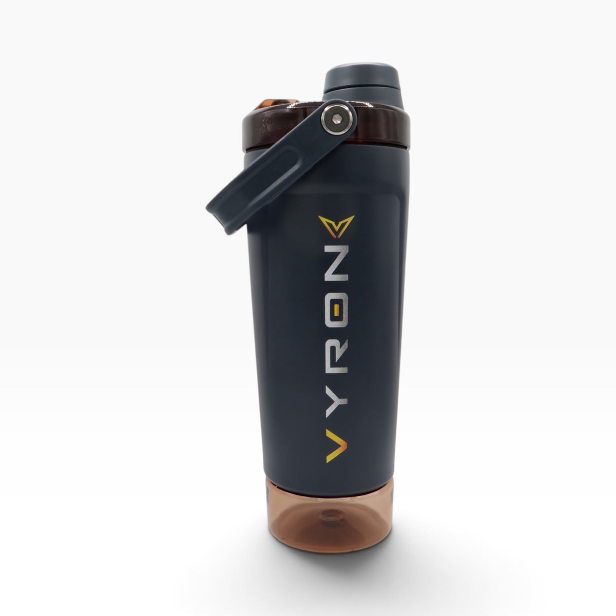 VYRON STEELSHAKE DUO Edelstahl Protein Shaker, 590 ml, in Navyblau mit Pulverfach und geschlossenem Deckel