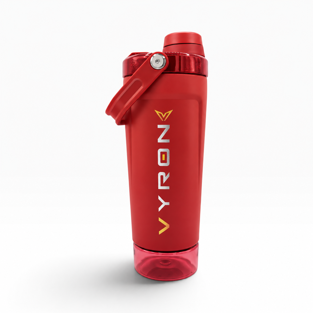 VYRON STEELSHAKE DUO Edelstahl Protein Shaker, 590 ml, in Rot mit Pulverfach und geschlossenem Deckel