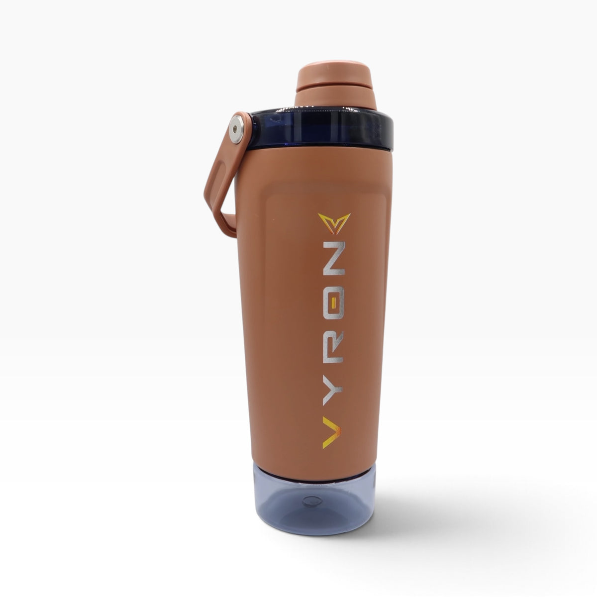VYRON STEELSHAKE DUO Edelstahl Protein Shaker, 590 ml, in Sand/Camel mit Pulverfach und geschlossenem Deckel