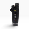 VYRON STEELSHAKE DUO Edelstahl Protein Shaker, 590 ml, in Schwarz mit Pulverfach und geschlossenem Deckel