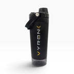 VYRON STEELSHAKE DUO Edelstahl Protein Shaker, 590 ml, in Schwarz mit Pulverfach und geschlossenem Deckel