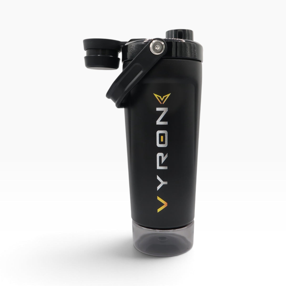 VYRON STEELSHAKE DUO 590 ml in Schwarz mit geöffnetem Trinkverschluss